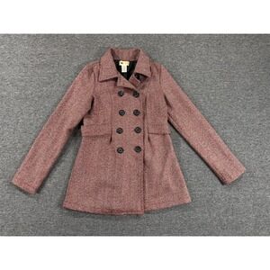 Needle & Thread Coat Womens Small Red Herringbone Pea Coat Belted Lined Button